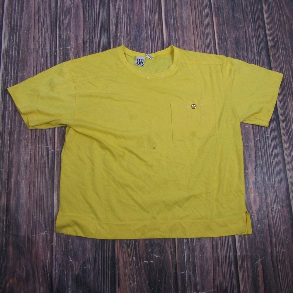 Basic Essentials T-Shirt Womens L Yellow‎ Pocket Button Basic Jersey Granny Core